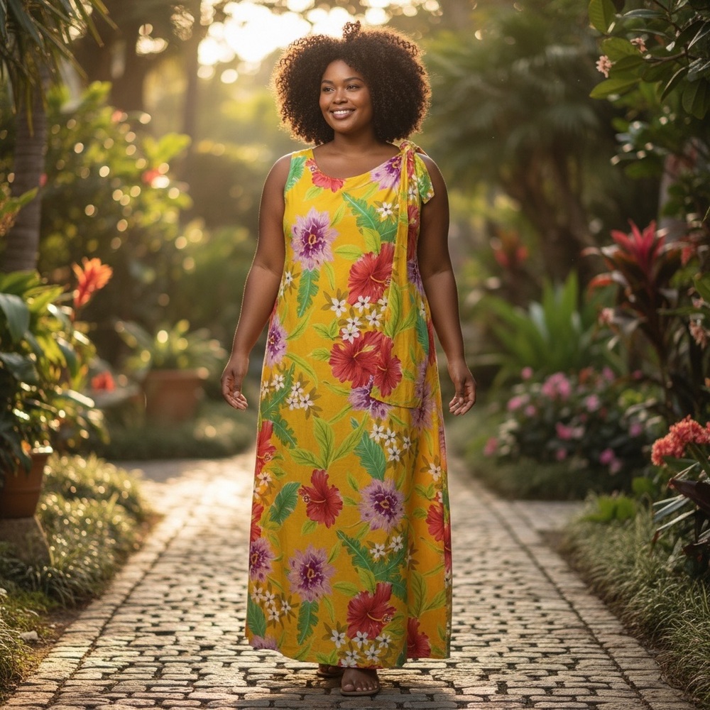 A Wild Thyme Boho Floral Maxi Dress Tropical Hawaiian Women's Size 18 Sleeveless